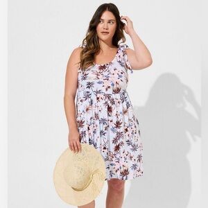 Torrid Mini Cotton Slub Tie Shoulder Beach Dress Tropical Size 2